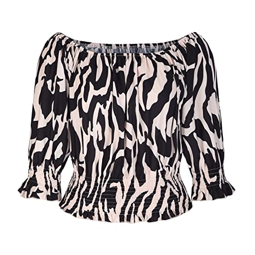 Womens Summer Short Sleeve Off Shoulder Ruffle Blouse Top Fashion Casual Short Sleeve Solid Color Comfortable Print Tops Black #TOP4