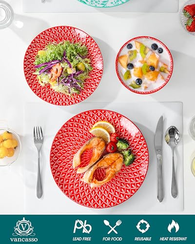 Image of vancasso SELENE Plates and Bowls Set for 6, 18 Pieces Dinnerware Sets, Mircowave and Dishwasher Safe Dishes Set, Porcelain Muted Dinnerware