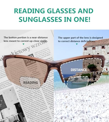 Image of Eyekepper Bifocal Sunglasses for Women Men, Rectangular Frame | Outdoor Sports Bifocal Reading Sunglass, with Readers Built in, Mens Tinted Sun Reader Bifocals, Ladies Cheater,Wrap Half Rim