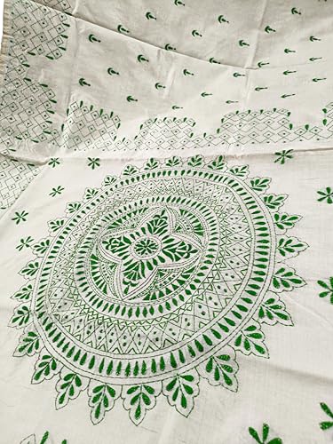 Image of SHRISTI CLOTHINGS Women's Hand Embroidered Cotton Silk Kantha Stitch Saree with Blouse Piece (SB420324 TWD81)