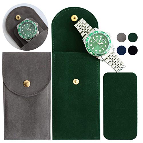Besforu 4 PCS Watch Travel Case for Men and Women Portable Velvet Watch Pouch Watch Storage Bag and Organizer (1BLACK+1GREEN+1BLUE+1GRAY)