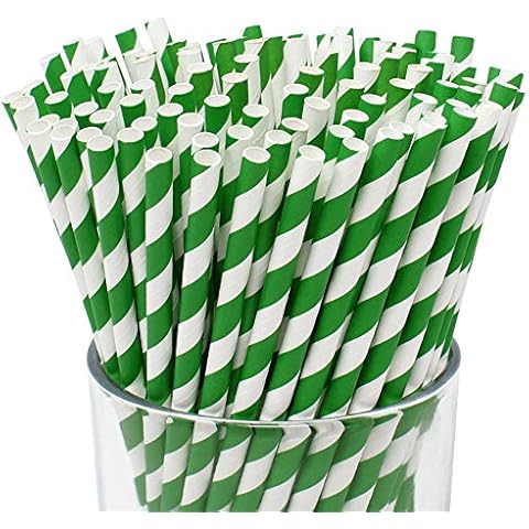 Just Artifacts Premium Disposable Drinking Striped Paper Straws (100pcs, Forest Green) Cover