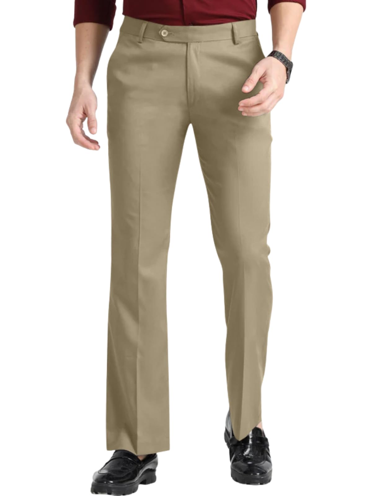 Men's Formal Cotton Blend Trousers, Slim Fit Office Wear Pants with Button Closure, Wrinkle Resistant Smart Casual Workwear Bottoms