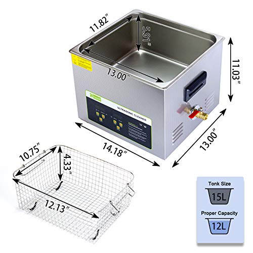 ONEZILI Ultrasonic Cleaner 15L, 360W Power Ultrasonic Parts Cleaner with Heater and Basket for Cleaning Carburetors Guns Bullets Brass Metal Parts, Professional Ultrasonic Bath Machine for Men