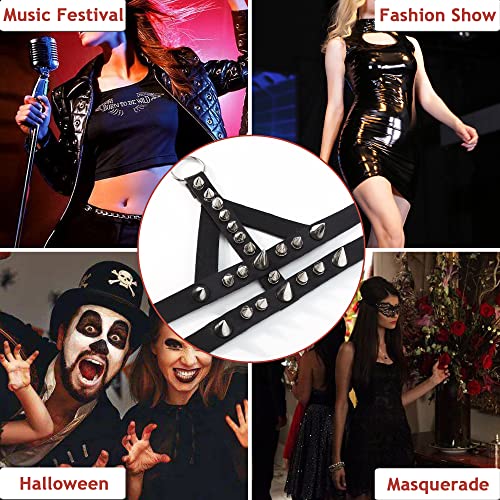 XCSJ Punk Gothic Stil Ring Armband Einstellbar Persönlichkeit Schmuck mit Kette und Nieten aus PU Leder Gothic Rock Punk Cosplay Armband für Halloween Bühne Requisiten Kostüm Zubehör (schwarz, 1pcs)