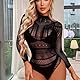 Dessous Damen Sexy Body Mesh Sheer Langarm Bodysuit unterwäsche Bluse Tops set Bodysuit reizwäsche Bodystocking catsuit Festival rave outfit Damen erotisch