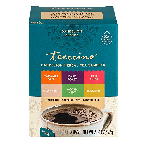 Teeccino TEE43001 Dandelion Tea Sampler – Caramel, Coconut, Dark Roast, Mocha Mint, Red Chai, Turmeric – Roasted Herbal Tea That’S Caffeine Free & Prebiotic thumb #4