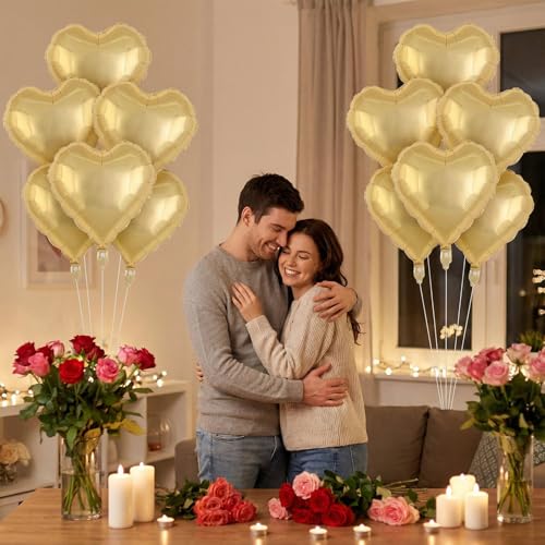 Image of 12 Pcs Champagne Gold Heart Balloons,18 Inch Heart Foil Balloons Love Balloon Valentine Balloon for Birthday Party Wedding Engagement Party Baby Shower Valentine Day Decorations