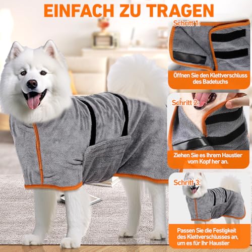 Hundebademantel Mittelgroße Hunde, Hund Bademantel，Bademantel Hund，Mit Klettverschluss, Gute Wasseraufnahmewirkung (M-Größe)