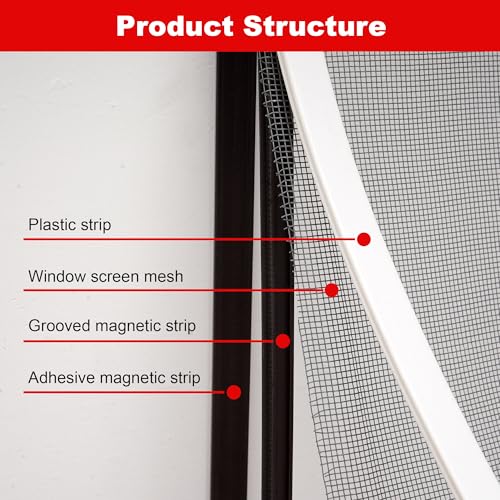 Magnetic Window Screen Adjustable Window Net 24”x 32” Fiberglass Window Screen Mesh for House Windows with Magnets