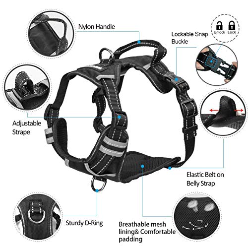 Winsee Dog Harness No Pull, Pet Harnesses With Dog Collar, Adjustable Reflective Oxford Outdoor Vest, Front/Back Leash Clips For Small, Medium, Large, Extra Large Dogs, Easy Control Handle For Walking #TOP4