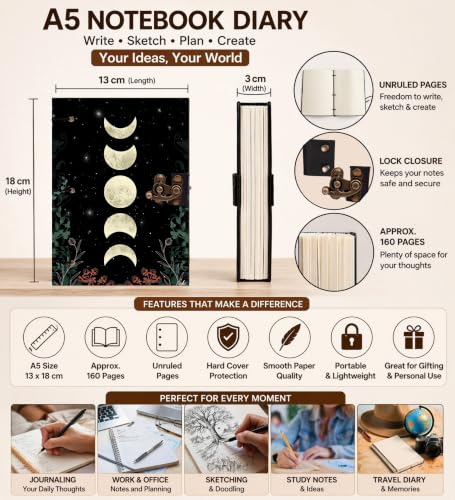 Image of Moon Face Diary Notebook 7x5 Inch 160 Pages Unruled Journal for Notes