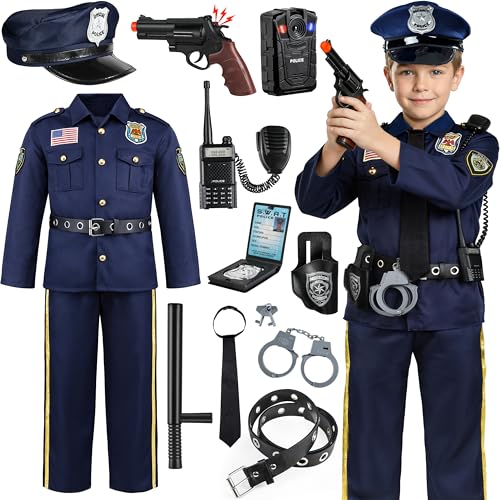 Joycover Police Costume for Kids - Career Day Officer Costume for Boys Girls with Toy Accessories, Toddler Kids Halloween Costumes, Cop Outfit Kit for Halloween Dress Up Pretend Roleplay -T4