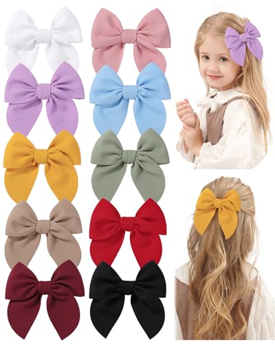 10PCS Baby Girls Hair Clips Bows Waffle Fable Hair Bows for Girls Hair Accessories for Baby Toddlers Kids 4.5 Inches