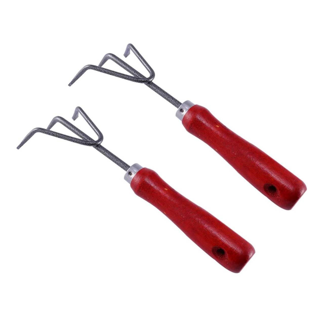 TOYANDONA 2 Series Rastrillo De Tres Dientes Jardinería Pequeño Rastrillo De Jardín Agarrador De Jardín Rastrillos Cultivador De Rastrillo Herramienta Mango De Madera Rojo 2 Piezas X 2