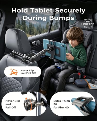 Image of Tablet Holder for Car, 3 in 1 Extension Arm Adjustable Car Headrest Tablet Holder Road Trip Essentials Back Seat Tablets Cars Mount Compatible with iPad Pro, Air, Mini, 4.7-11 inch Devices