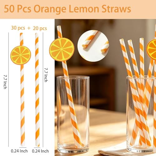 50 pitillos desechables de papel naranja con rayas miniatura 6