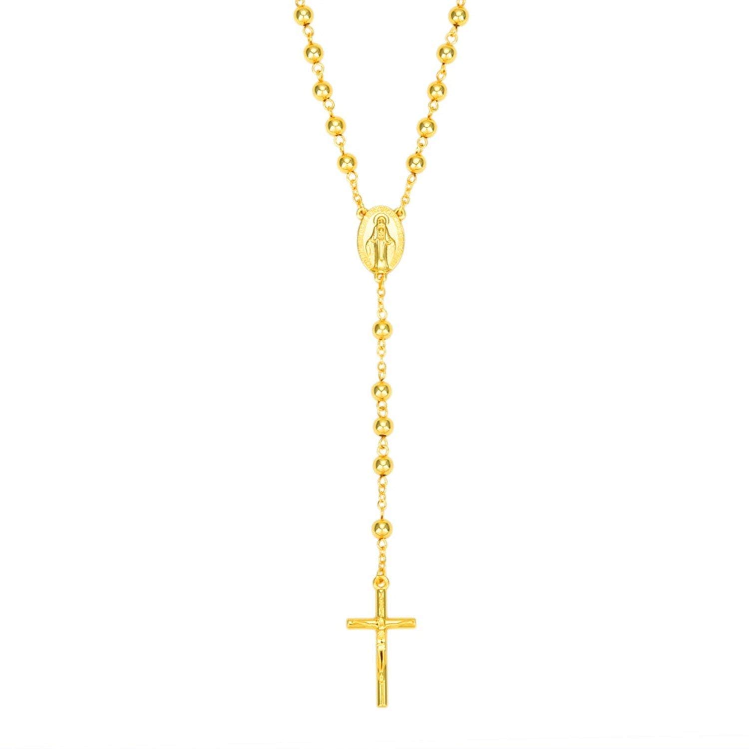 Jesus Cross Mary Christian Catholic Prayer Rosary Rosario Beads Gold Necklace 26" Chain For Women-image-23