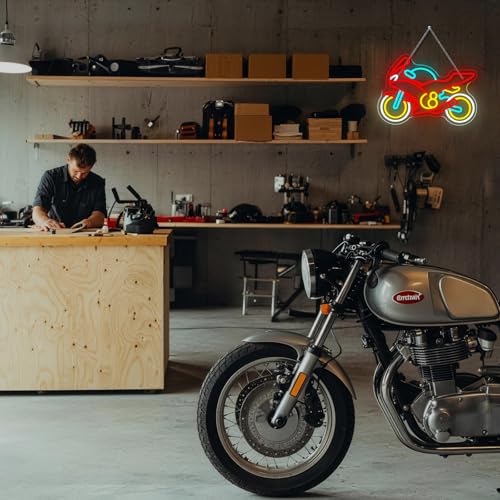 Image of Colorful Motorcycle Neon Sign LED Dirt Bike Light Up Garage Decor Vintage Racing Man Cave Wall Art Sport Motocross Fathers Day Neon Signs for College Room Night Lights Teens Bedroom Decorations