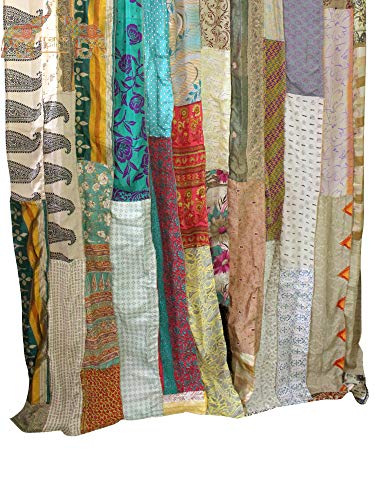 Mango Gifts Old Silk Sari Saree Patchwork Multicolor Boho Curtain Door Drapes Single Piece (Beige) #TOP1