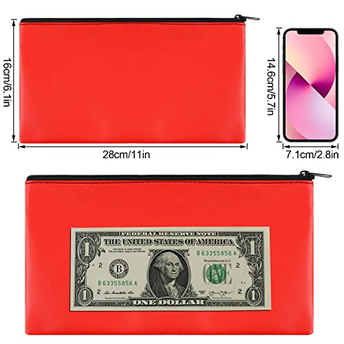 Image of 2 Pieces Money Bags With Zipper , 11x6.1 inch Money Pouch, Bank Bag, Cash Bag , Check Wallet, Cosmetics(Red)