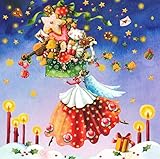 Postkarte im Format 140x140mm Postkarte 14x14cm Nina Chen *** Engel mit Geschenken & Glimmerlack