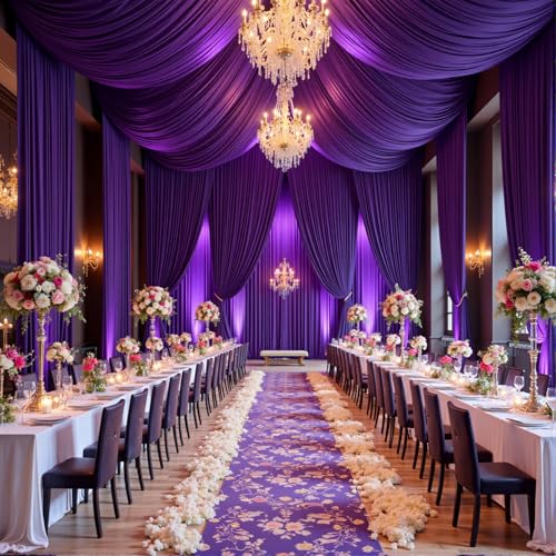 Image of 20ftx15ft Purple Backdrop Curtains for Parties, Wrinkle Free Polyester Purple Photo Backdrop Drapes 4 Panels 15 ft Long Back Drop Cloth for Wedding Birthday Photography Background Party