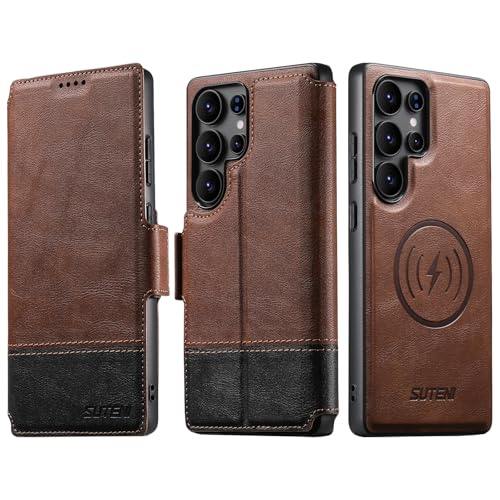 SINIANL for Samsung Galaxy S23 Ultra Leather Wallet Case Compatible with MagSafe Wireless Charging Detachable Leather Cover with Card Slots Holder Kickstand Magnetic for Galaxy S23 Ultra Brown