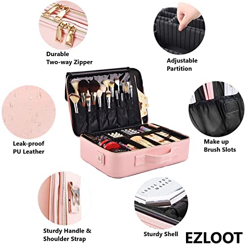 Image of Travel Makeup Case, Professional Cosmetic Train Cases Artist Storage Bag Make Up Tool Boxes Brushes Bags with Compartments Vanity Organizer (16 INCH(2 Layer), Baby Pink)