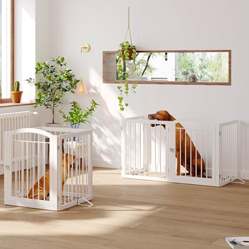 JSB 96-inch Extra Wide 30-inch Tall Dog gate with Door Walk Through, Freestanding Round Tube Pet Gate for Halls Stairs, Puppy Safety Dog Fence with 2PCS Support Feet (White) JSB 96-inch Extra Wide 30-inch Tall Dog gate with Door Walk Through, Freestanding Round Tube Pet Gate for Halls Stairs, Puppy Safety Dog Fence with 2PCS Support Feet (White)