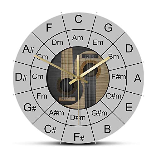 The Geeky Days Guitar Chords Music Silent Non Ticking Wall Clock Battery Operated Qaurtz Acoustic Bass Guitar Circle of Fifths Chart Hanging Watch 12inch Bassist Bass Player Gift