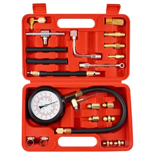 jiouxip 0-140PSI Fuel Pressure Tester Kit, Fuel Injector Injection Pump Pressure Gauge, Fuel Pump Pressure Tester Diagnostic Tool for Gasoline Cars, Trucks, Motorcycles and RVs