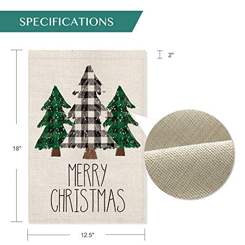 Avoin Colorlife Merry Christmas Garden Flag 12 X 18 Inch Double Sided, Green Buffalo Plaid Evergreen Tree Winter Holiday Yard Outdoor Decoration #TOP4