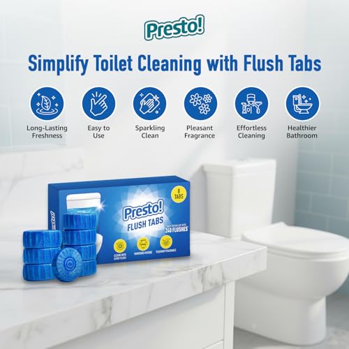 Image of Amazon Brand - Presto! Flush Tabs | 400 Gram | 50 Gram | 8 Tabs X Pack of 1 | Prevents Stains, Removes Limescale | Toilet Flush Tank Balls