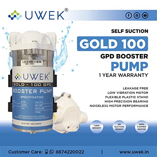 Image of UWEK Gold RO Booster Pump 100 GPD & Supply Adapter 24V Combo, Compatible With Storage Type Water Purifiers, 1 Year Warranty