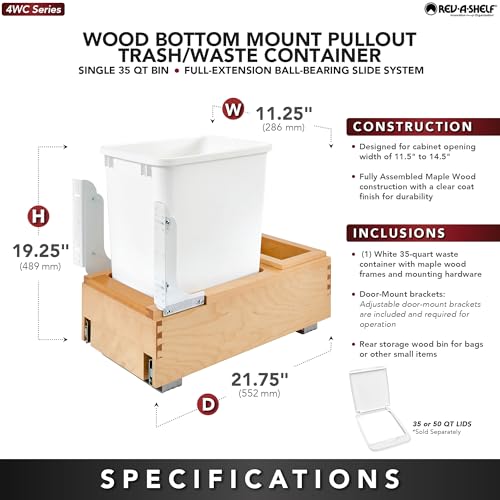 Image of Rev-A-Shelf Single Pullout Trash Can, Min Cabinet Opening 11.5 inch W, 35 Qt