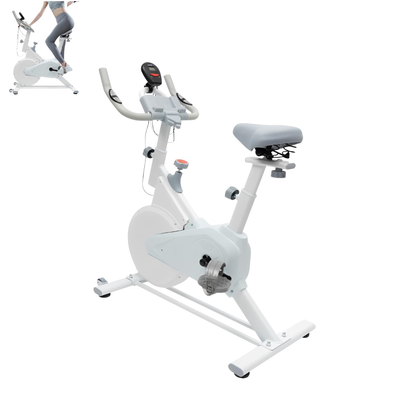 Rower treningowy z regulowanym oporem, cichy trenażer domowy z wyświetlaczem LCD i uchwytem na tablet, nośność 80 kg, wygodne siedzisko do treningu kardio w domu (biały)