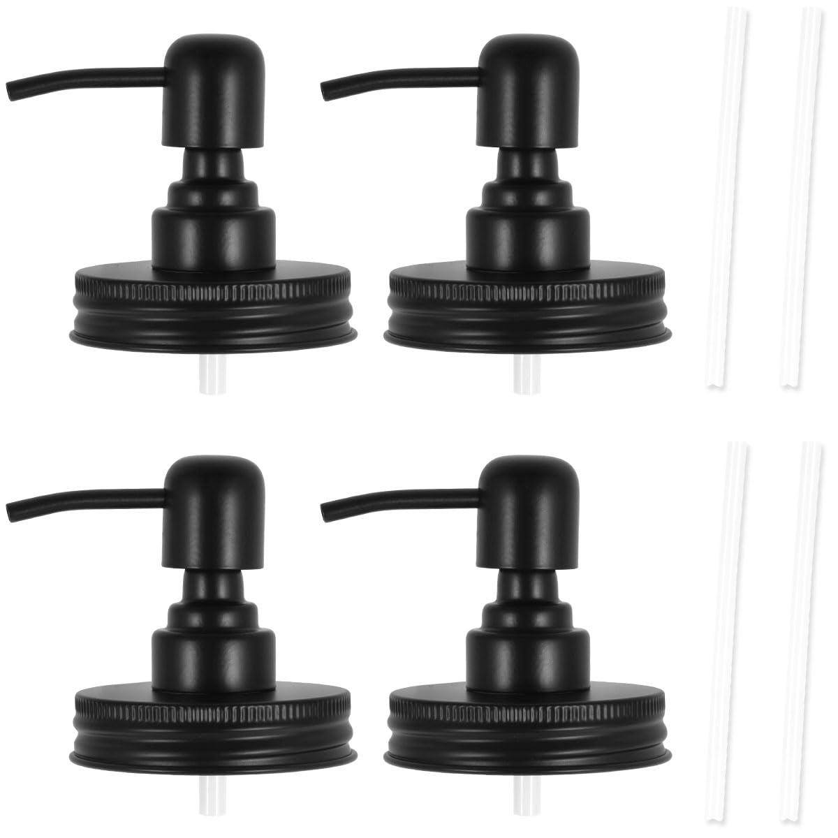 Yunyouc Black 4Pcs Mason Jar Soap Dispenser Lids With Pumps, 304 Stainless Steel Lotion Dispenser Lids, Leakproof Rustproof Hand Soap Pump Lid For Mason Jars(Black)