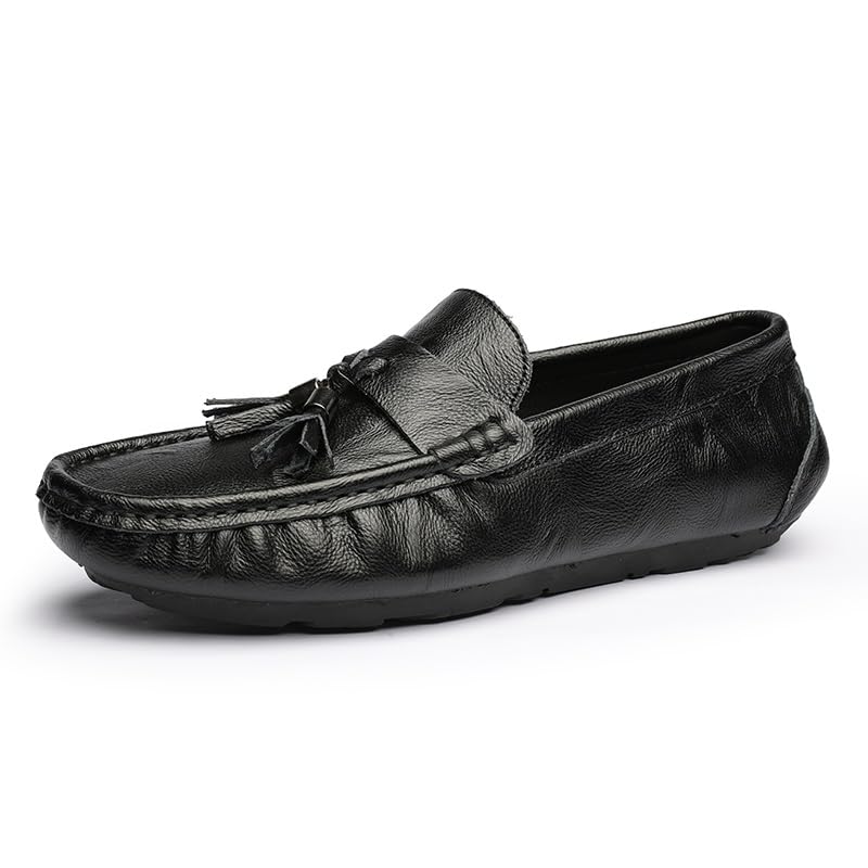 Loafers for Men Round Toe Vegan Leather with Tassel Driving Loafers Flat Heel Lightweight Anti-Slip Outdoor Classic Slip On