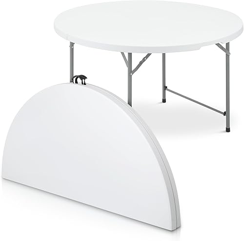 Magshion Mesa plegable redonda de plástico con asa para interiores y exteriores, comedor, camping, picnic, fiesta, 4.5 pies, color blanco