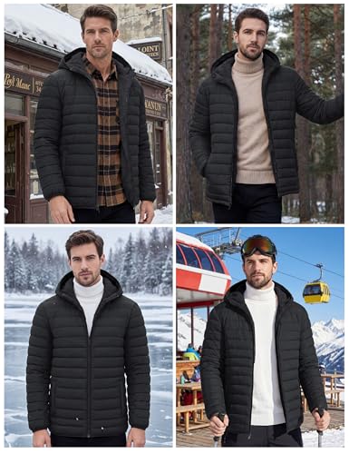Image of Cotrasen Mens Puffer Jacket Sherpa Lined Water Resistant Hooded Winter Coat