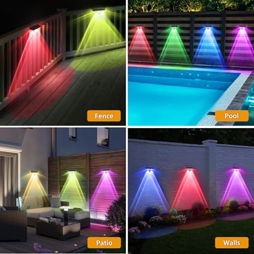 Solar Fence Lights Outdoor, 8-Pack 120LM Fence Lights Solar Powered, IP67 Waterproof Dusk to Dawn Auto On/Off 12+ Hours for Outside/Backyard/Wall/Step/Patio/Deck/Pool (Warm White & RGB 7 Colors) - image 7