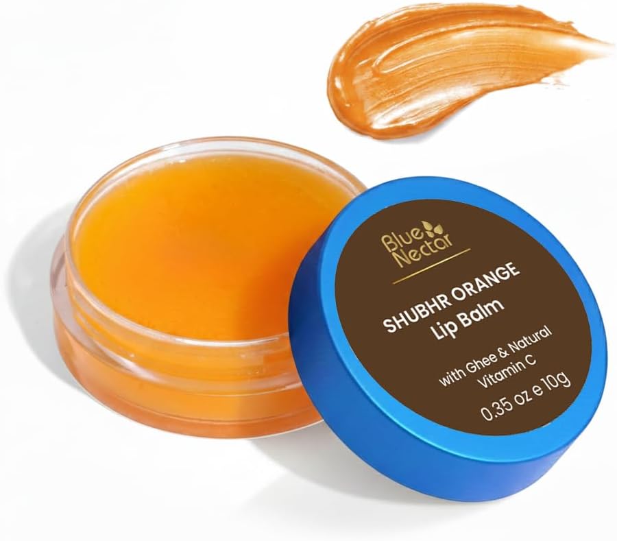 Blue Nectar Shubhr Orange Lip Balm & Gloss with Ghee And Natural Vitamin C for Dry Chapped Lips|100% Ayurvedic|Paraben & Sulphate Free| (10g, 10 Herbs)