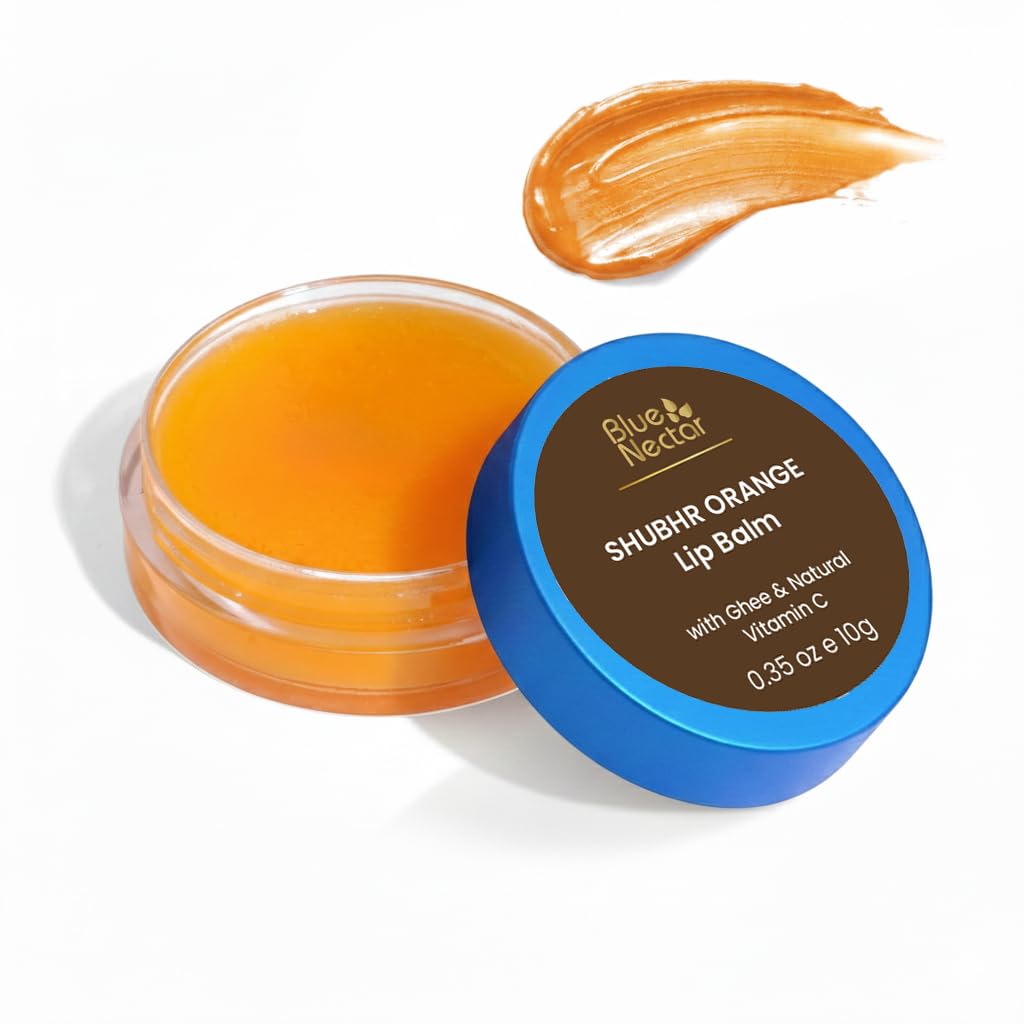 – Blue Nectar Shubhr Orange Lip Balm & Gloss with Ghee And Natural Vitamin C for Dry Chapped Lips|100% Ayurvedic|Paraben & Sulphate Free| (15g, 10 Herbs)