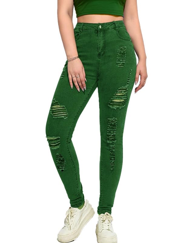 Andongnywell High Waisted Skinny Jeans for Women - Ripped,Distressed Jeans Stretchy Jegging Denim Pants
