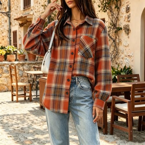 Plaid Flannel Shirts for Women Casual Long Sleeve Collared Shirt Fall Tops - image 2