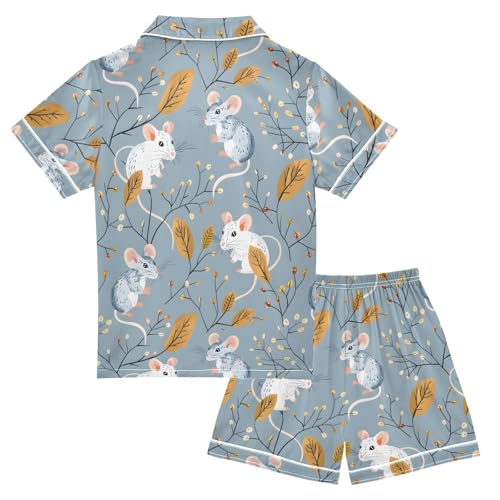 Animal Mouse Leaves Pajamas Set Summer Button Down Sleepwear Pjs Sets Comfy Loungewear2