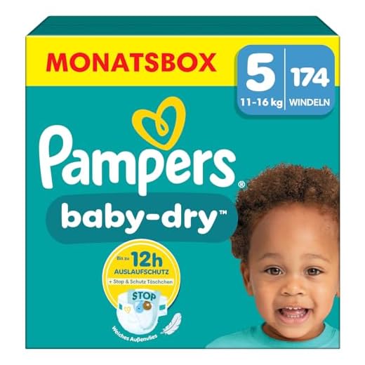 Pampers Baby-Dry Größe 5, 174 Windeln, 11kg-16kg, Bis zu 100% Auslaufschutz & Komfort die ganze Nacht