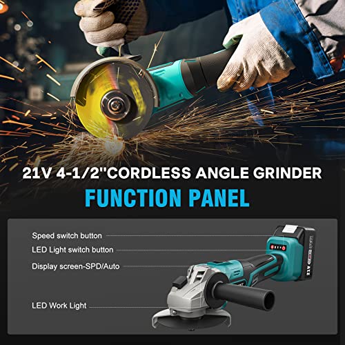 Meuleuse d'angle sans fil 125 mm, 21V Power Meuleuse d'angle avec 1PCS batterie 4.0Ah, moteur Brushless 9000RPM Meuleuse à métaux, disques à tronçonner 125mm, Flap Disc pour tronçonner, poncer – Image 6