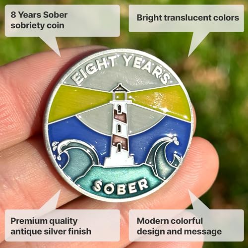 Image of The Achieve Mint Eight Years Sober Token | 8 Year Sobriety Chip | Non-AA, Non-Religious Medallion for Women and Men Celebrating Sobriety